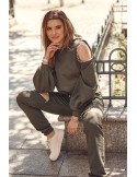 Damen-Sportset mit Ausschnitten, Khaki FI628 – Online-Shop – Boutique